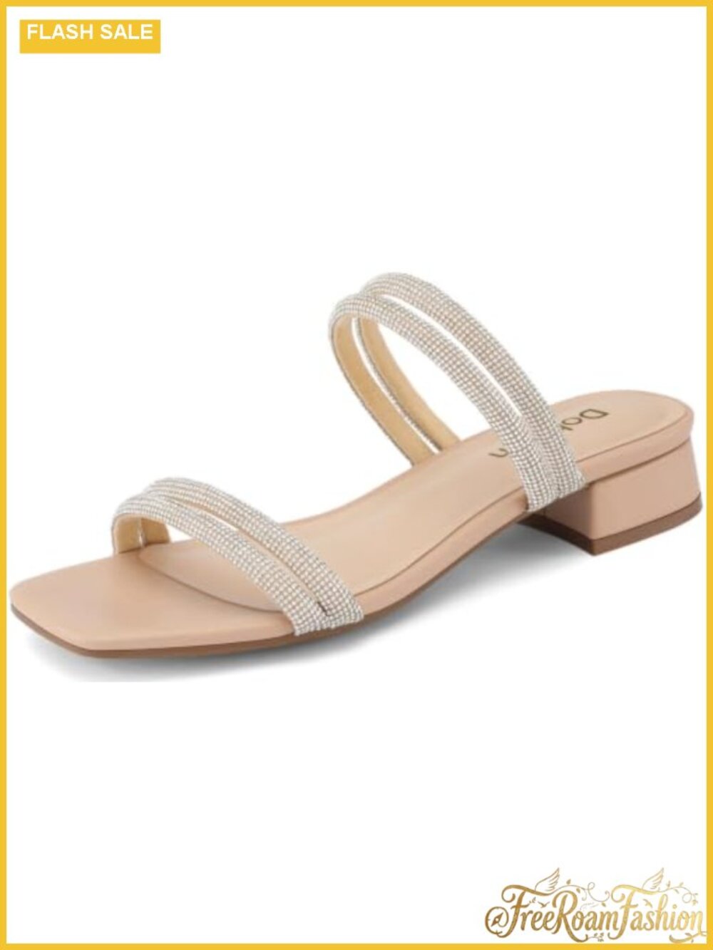 Rhinestone Strappy Square Open Toe Block Heeled Sandals Slip On Dressy Shoes
